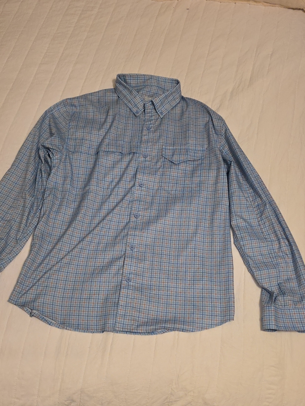Huk Light Blue Plaid Button-Down Shirt